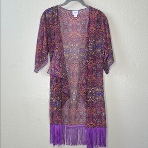 Bohemian Boho Purple Fringe Kimono Monroe Duster Size‎ S